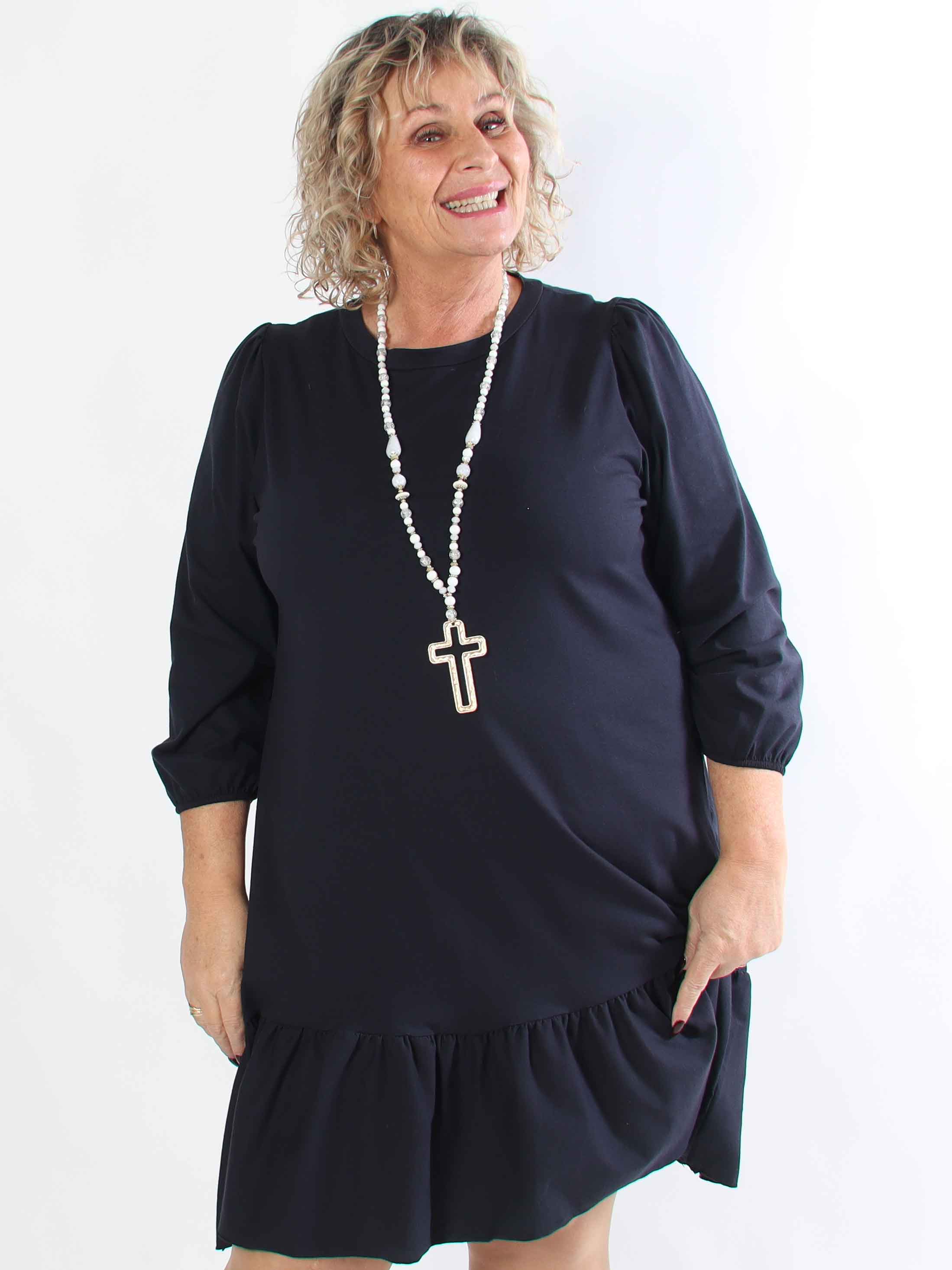 Zafira - Plus size joggingkjole i bomuld med sød flæsekant